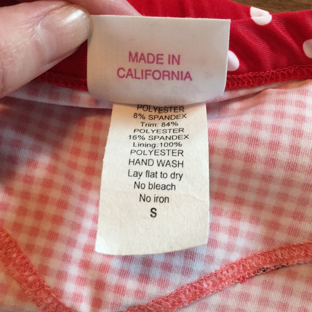 ADORABLE retro pinup cherry gingham polka dot lace swimsuit bikini 👙 🍒 - Picture 14 of 16